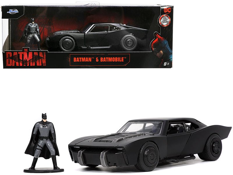 Batmobile Matt Black with Batman Diecast Figurine "The Batman" (2022) Movie "DC Comics" 1/32 Diecast Model Car by Jada free shipping USA - Rapid Vehicles