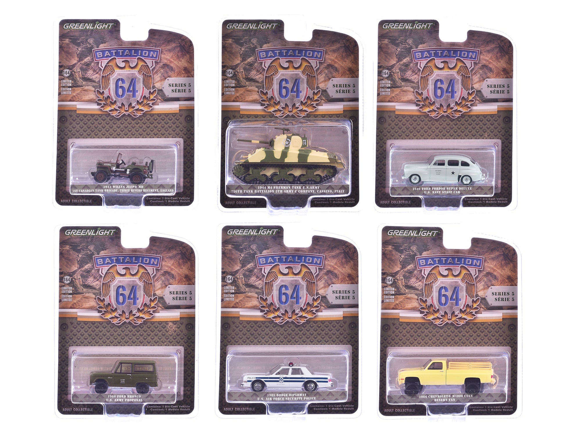"Battalion 64" Series 5 Set of 6 pieces 1/64 Diecast Models by Greenlight free shipping USA - Rapid Vehicles
