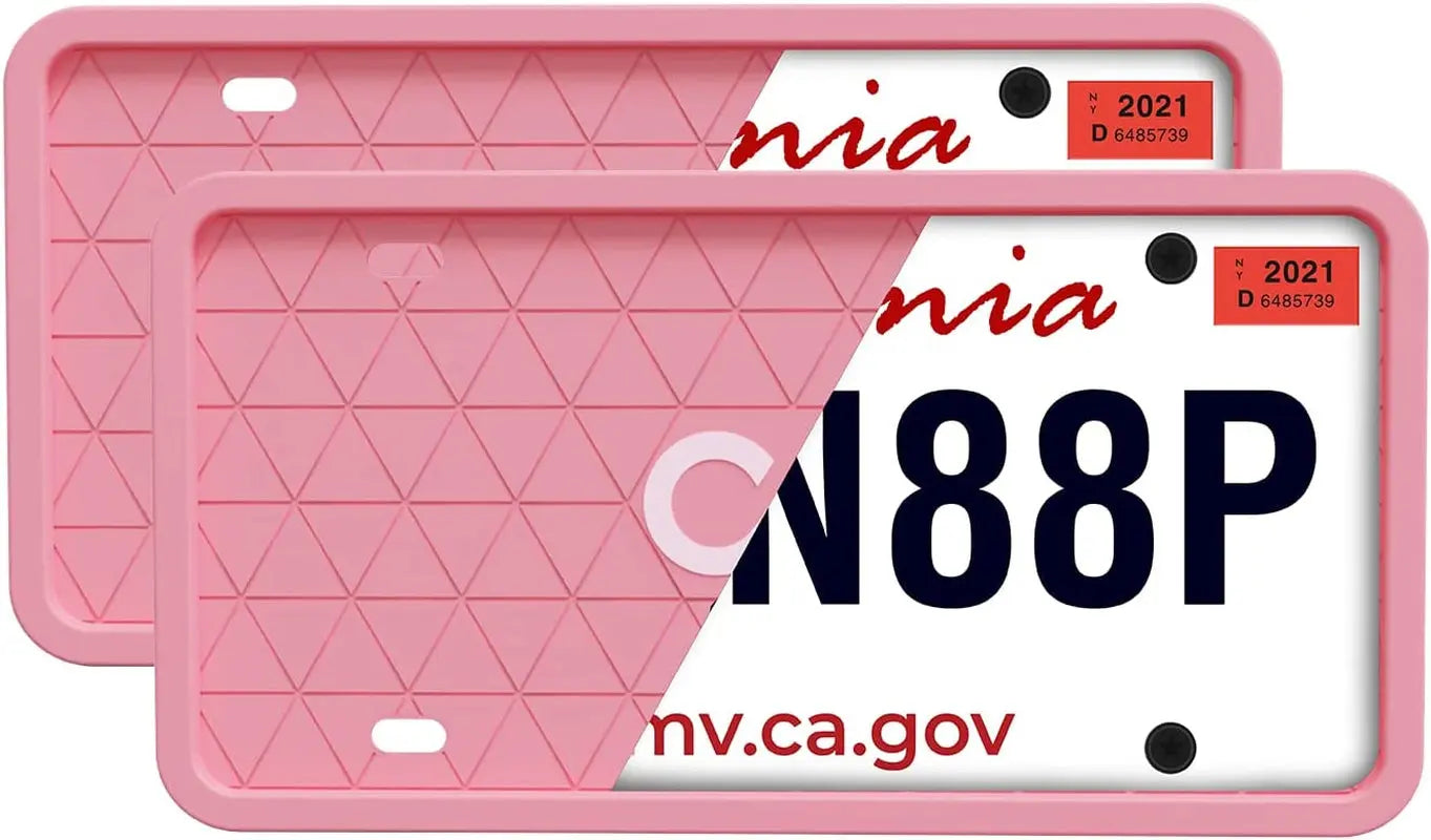 CG Automotive Silicone License Plate & Frames Pink, 2 Pack a Car Accessories for Women License Plate Covers, Universal US Car License Plate Holders, Rattle-Proof, Weather-Proof (Pink)