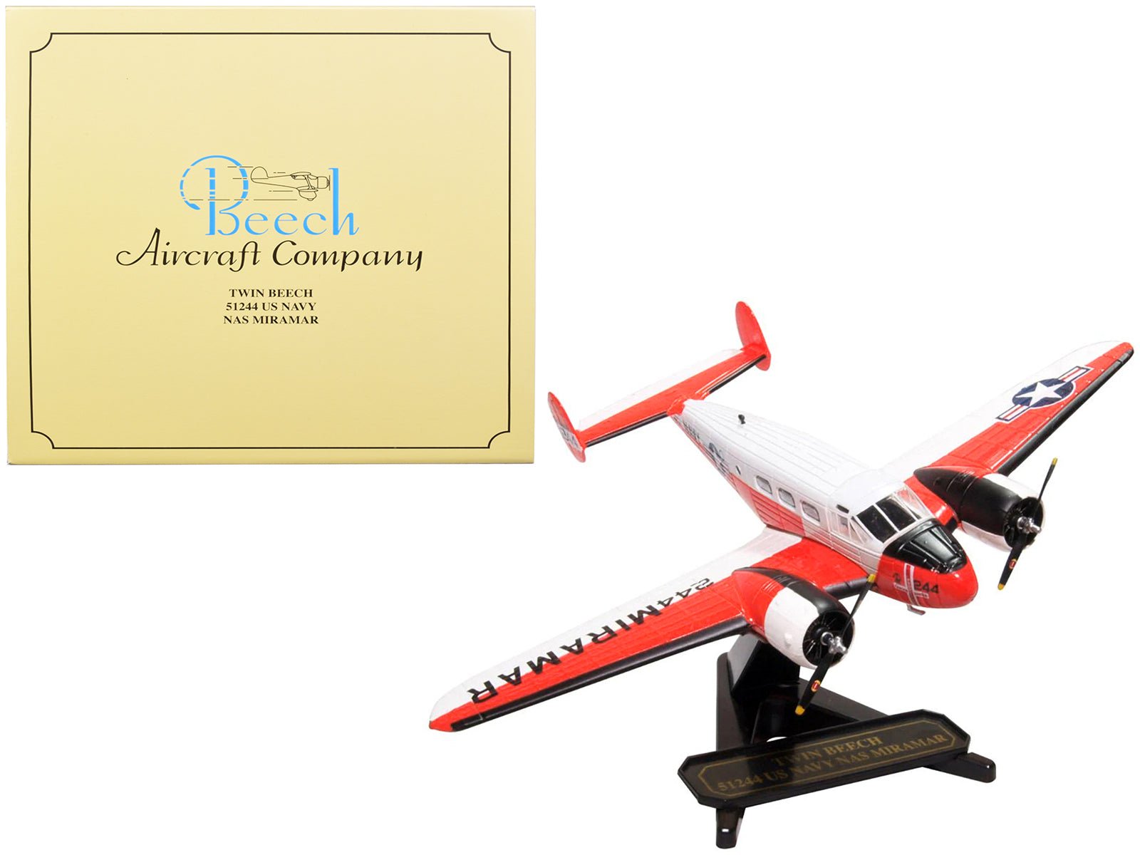 Beech UC - 45J Expeditor (Twin Beech) Aircraft "51244 US Navy Naval Air Station Miramar - San Diego CA" 1/72 Diecast Model Airplane by Oxford Diecast free shipping USA - Rapid Vehicles