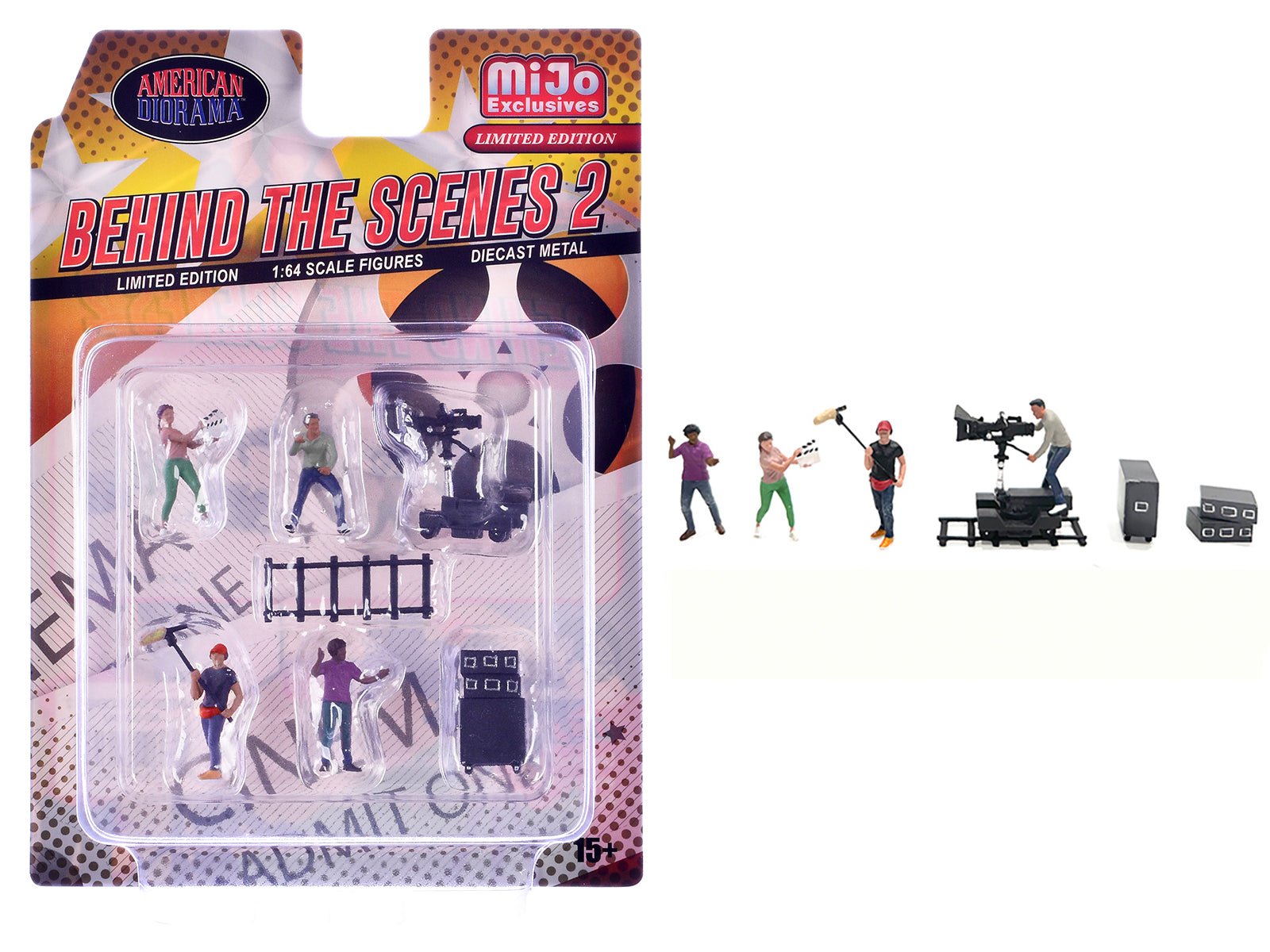 "Behind The Scenes 2" 7 piece (4 People 3 Accessories) Diecast Figures Set 1/64 Scale Models by American Diorama free shipping USA - Rapid Vehicles