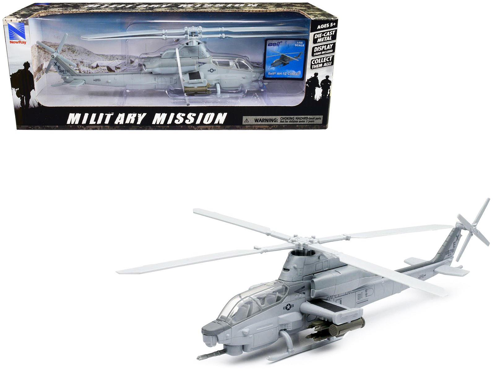 Bell AH - 1Z Cobra Helicopter Gray "US Air Force" "Military Mission" Series 1/55 Diecast Model by New Ray free shipping USA - Rapid Vehicles