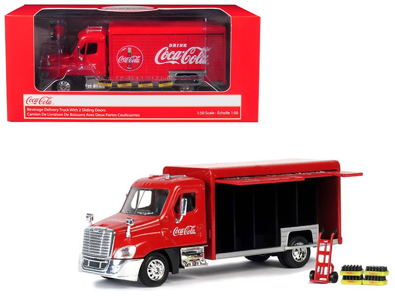 Beverage Delivery Truck "Coca-Cola" with Handcart and 4 Bottle Cases 1/50 Diecast Model by Motorcity Classics free shipping USA - Rapid Vehicles