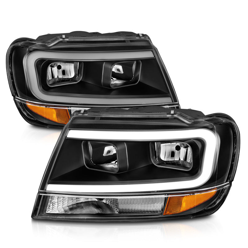 ANZO 99-04 Jeep Grand Cherokee Crystal Headlights - w/ Light Bar Black Housing 111537