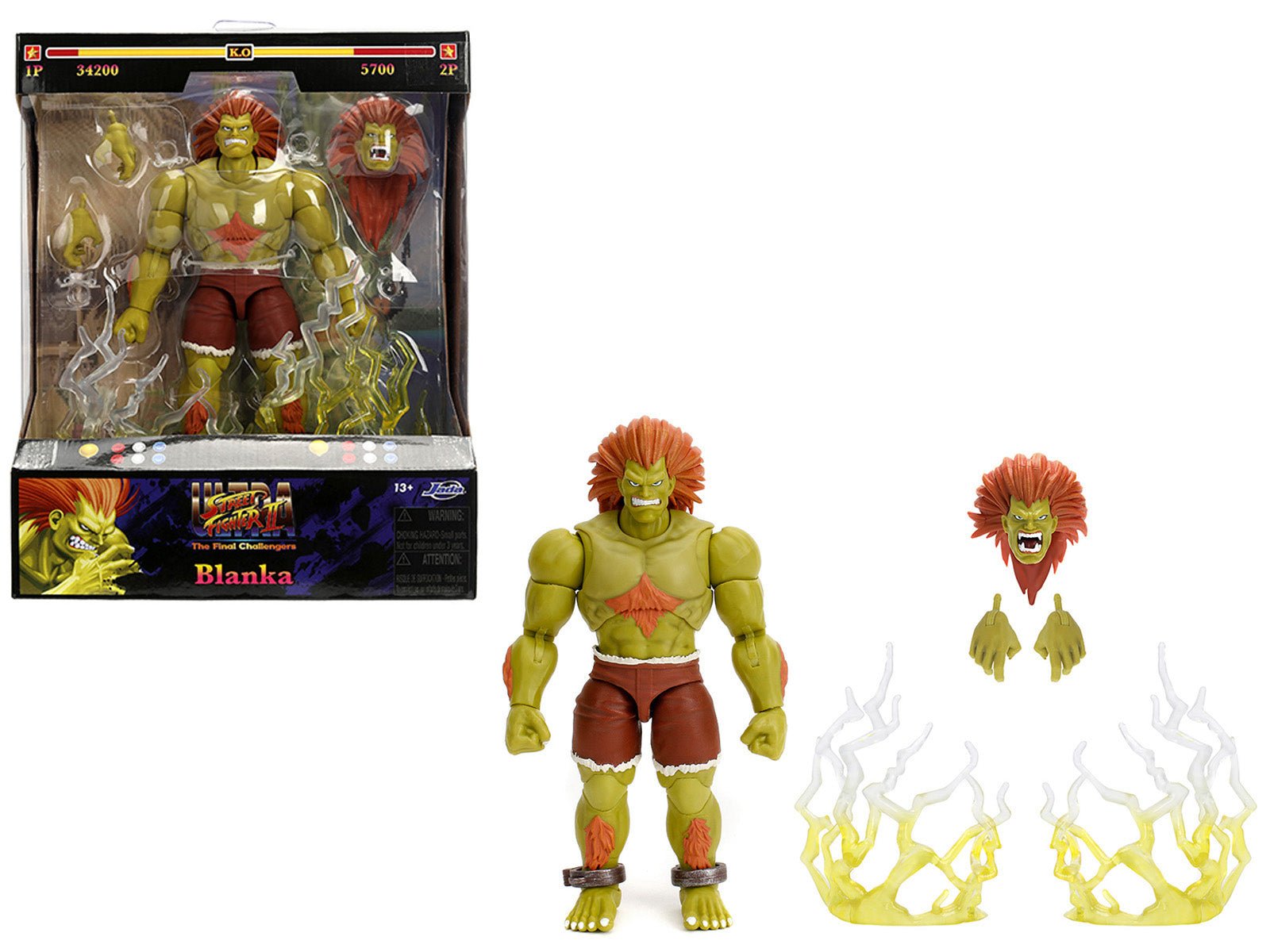 Blanka 7.5" Moveable Figure with Accessories and Alternate Head and Hands "Ultra Street Fighter II: The Final Challengers" (2017) Video Game Model by Jada free shipping USA - Rapid Vehicles