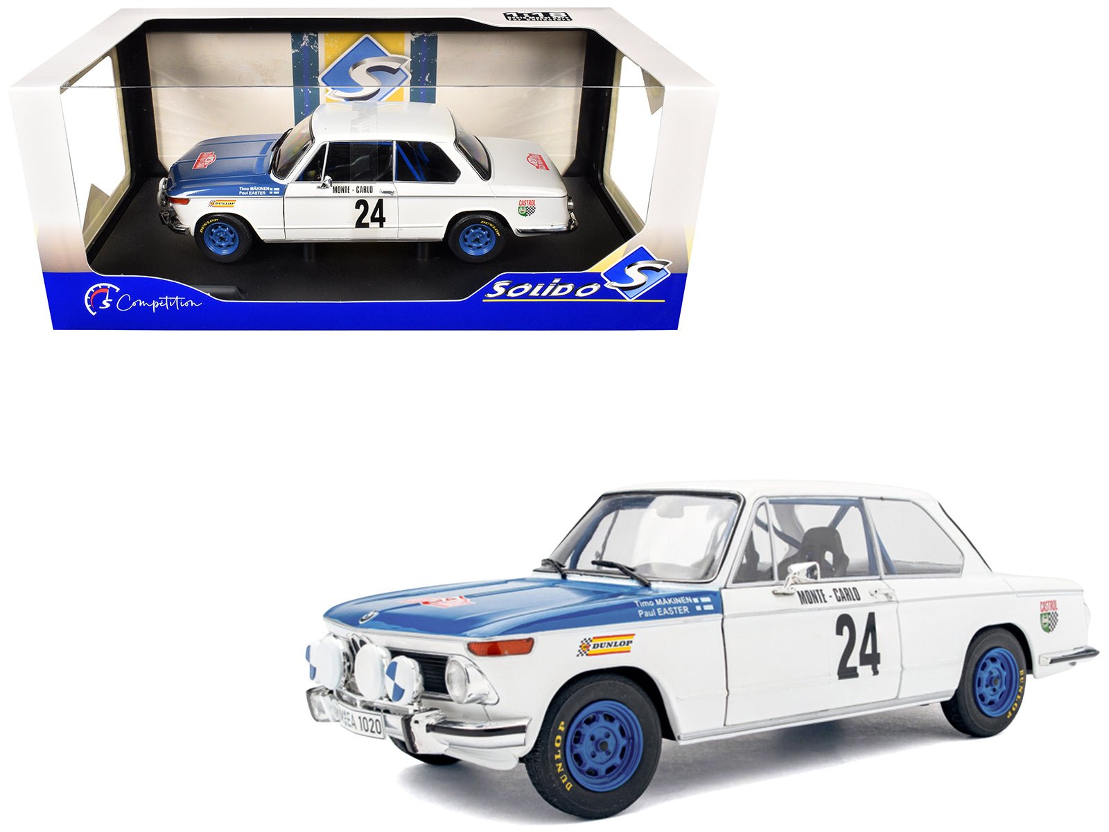 BMW 2002 Tii 24 Timo Makinen - Paul Easter 2nd Place "Rallye Monte - Carlo" (1969) "Competition" 1/18 Diecast Model Car by Solido free shipping USA - Rapid Vehicles
