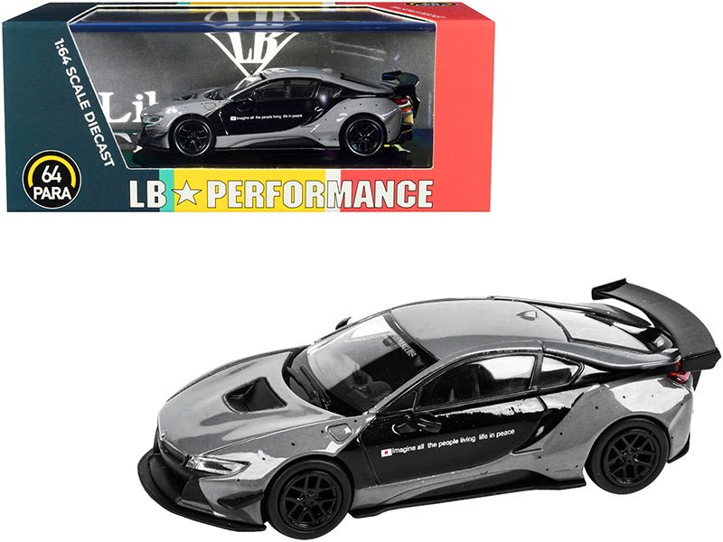 BMW i8 Liberty Walk Gray and Black "LB Performance" Series 1/64 Diecast Model Car by Paragon free shipping USA - Rapid Vehicles