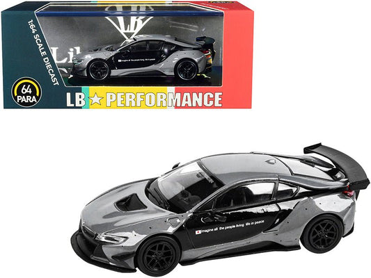 BMW i8 Liberty Walk Gray and Black "LB Performance" Series 1/64 Diecast Model Car by Paragon free shipping USA - Rapid Vehicles