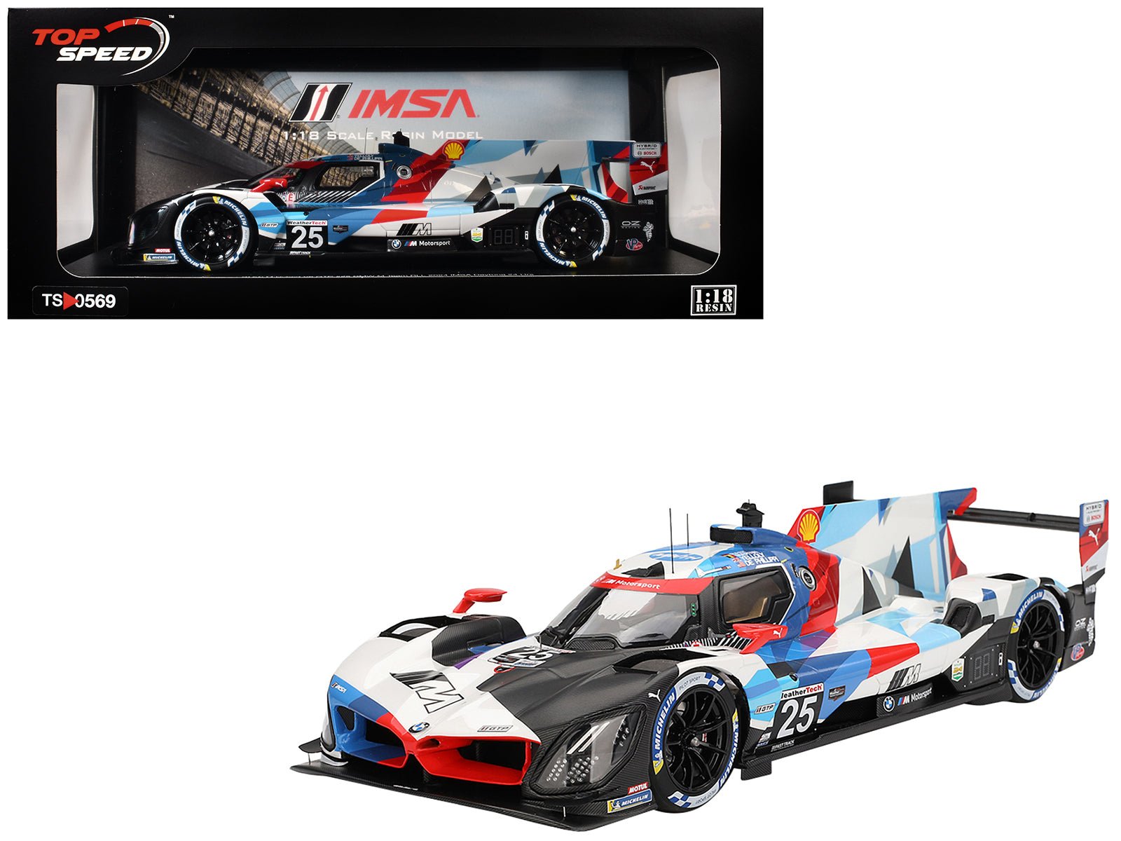 BMW M Hybrid V8 GTP 25 Connor De Phillippi - Maxime Martin - Rene Rast - Nick Yelloly "BMW M Team RLL" "24 Hours of Daytona" (2024) 1/18 Model Car by Top Speed free shipping USA - Rapid Vehicles
