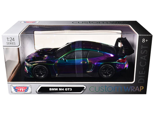 BMW M4 GT3 Chameleon Chrome "Custom Wrap" Series 1/24 Diecast Model Car by Motormax free shipping USA - Rapid Vehicles
