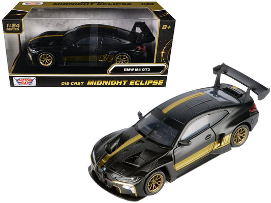 BMW M4 GT3 Matt Black with Gold Stripes "Midnight Eclipse" Series 1/24 Diecast Model Car by Motormax free shipping USA - Rapid Vehicles
