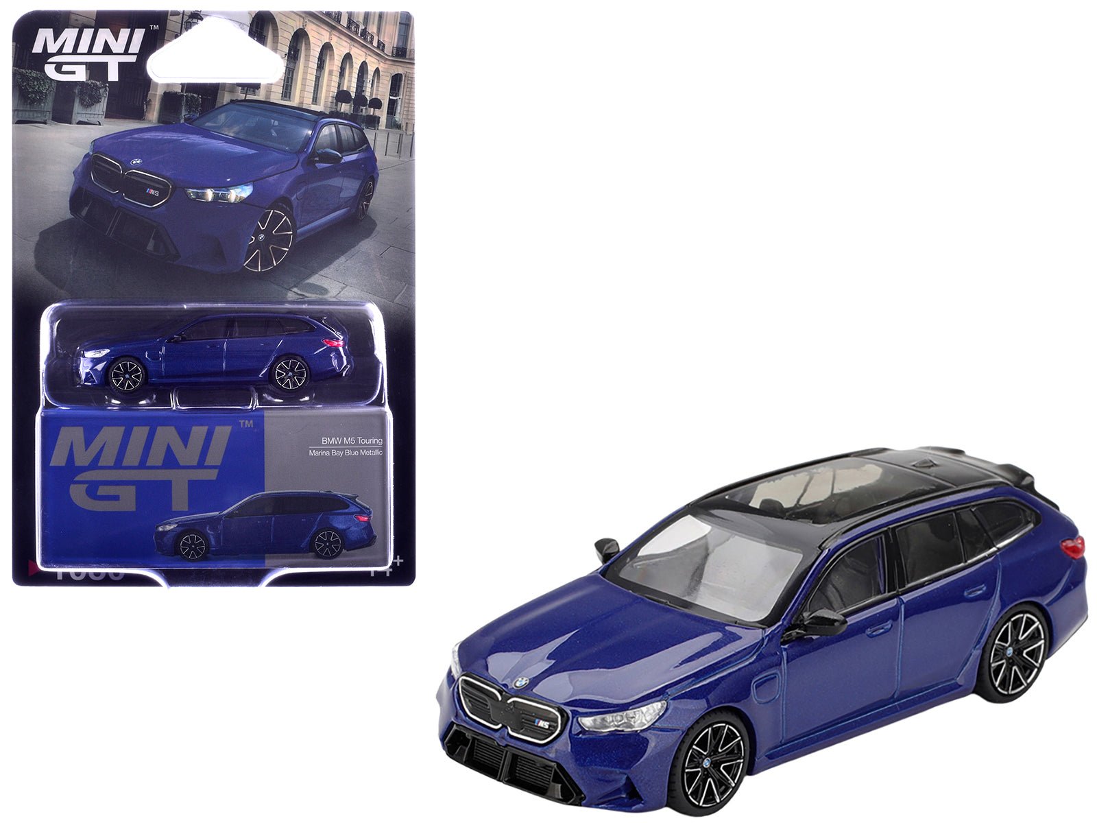 BMW M5 Touring Marina Bay Blue Metallic with Black Top and Sun Roof Limited Edition 1/64 Diecast Model Car by Mini GT free shipping USA - Rapid Vehicles