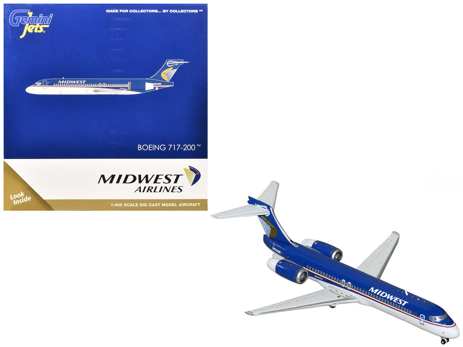 Boeing 717 - 200 Commercial Aircraft "Midwest Airlines" (N920ME) Blue and White 1/400 Diecast Model Airplane by GeminiJets free shipping USA - Rapid Vehicles