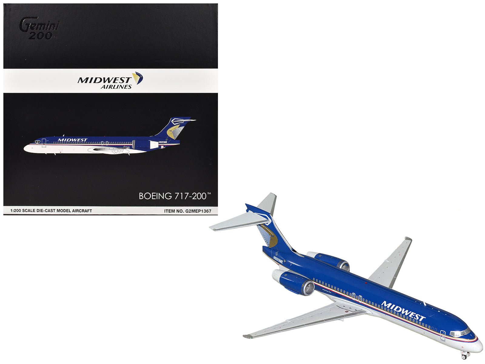 Boeing 717 - 200 Commercial Aircraft "Midwest Airlines" (N920ME) Blue and White "Gemini 200" Series 1/200 Diecast Model Airplane by GeminiJets free shipping USA - Rapid Vehicles
