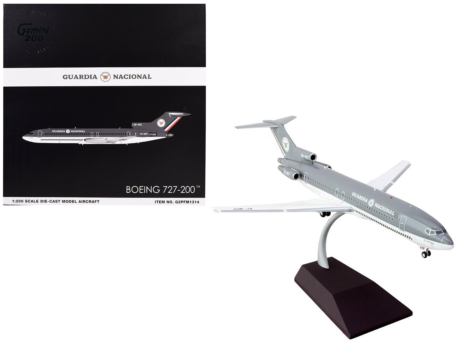 Boeing 727 - 200 Commercial Aircraft "Guardia Nacional (Mexican National Guard)" (XC - NPF) Gray and White "Gemini 200" Series 1/200 Diecast Model Airplane by GeminiJets free shipping USA - Rapid Vehicles