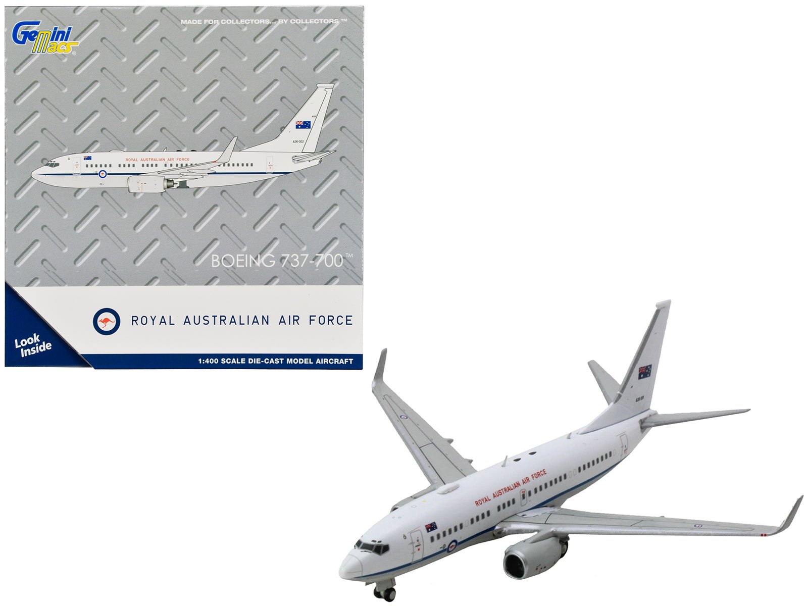 Boeing 737 - 700 Aircraft "Royal Australian Air Force" (A36 - 001) White with Blue Stripes "Gemini Macs" Series 1/400 Diecast Model Airplane by GeminiJets free shipping USA - Rapid Vehicles