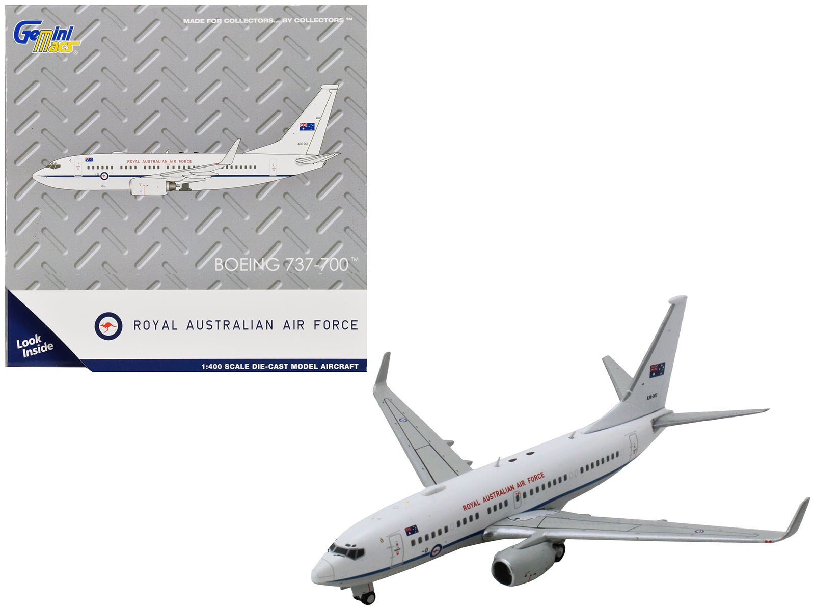 Boeing 737 - 700 Aircraft "Royal Australian Air Force" (A36 - 002) White with Blue Stripes "Gemini Macs" Series 1/400 Diecast Model Airplane by GeminiJets free shipping USA - Rapid Vehicles