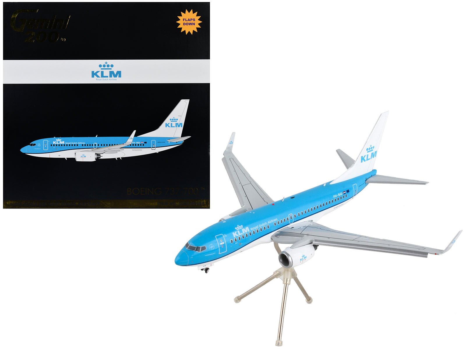 Boeing 737 - 700 Commercial Aircraft with Flaps Down "KLM Royal Dutch Airlines" Blue with White Tail "Gemini 200" Series 1/200 Diecast Model Airplane by GeminiJets free shipping USA - Rapid Vehicles