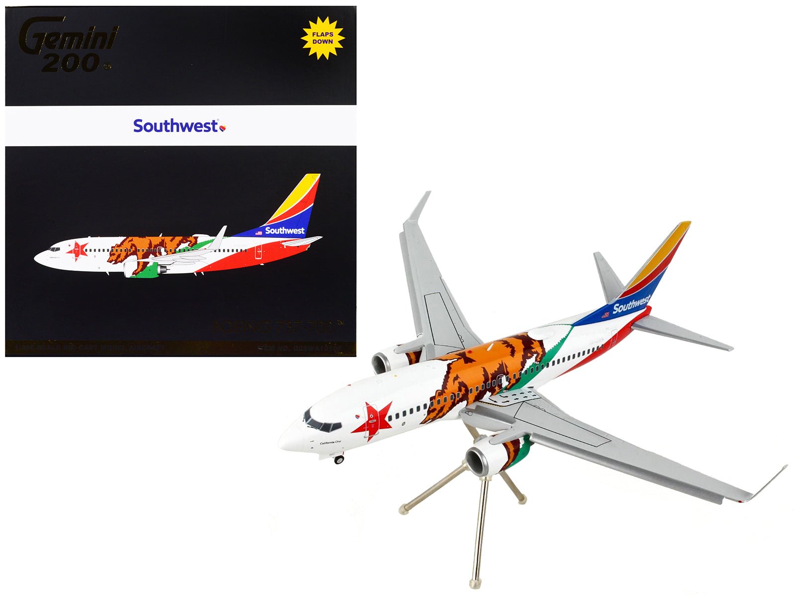 Boeing 737 - 700 Commercial Aircraft with Flaps Down "Southwest Airlines - California One" California Flag Livery "Gemini 200" Series 1/200 Diecast Model Airplane by GeminiJets free shipping USA - Rapid Vehicles