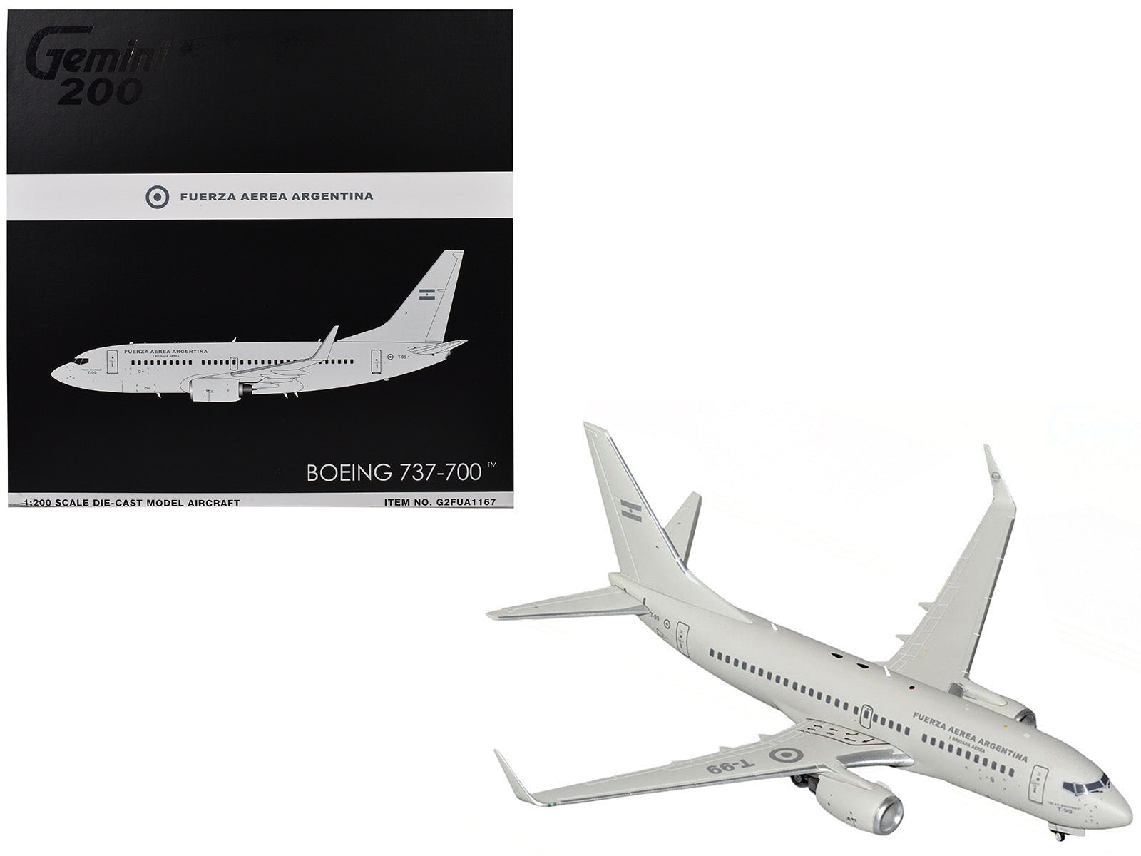 Boeing 737 - 700 Transport Aircraft "Fuerza Aerea Argentina (Air Force)" (T - 99) Gray "Gemini 200" Series 1/200 Diecast Model Airplane by GeminiJets free shipping USA - Rapid Vehicles
