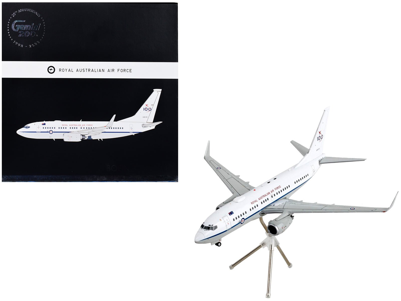 Boeing 737 - 700 Transport Aircraft "Royal Australian Air Force 100th Anniversary - A36 - 001" White and Gray "Gemini 200" Series 1/200 Diecast Model Airplane by GeminiJets free shipping USA - Rapid Vehicles