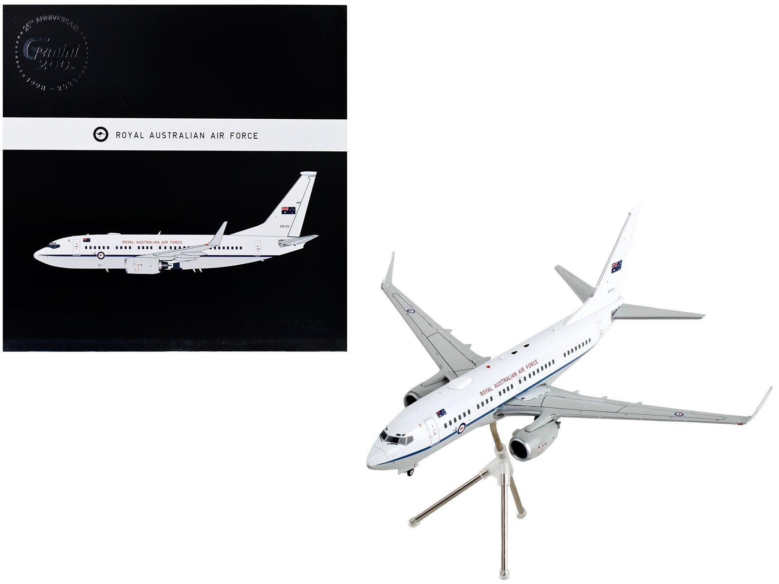Boeing 737 - 700 Transport Aircraft "Royal Australian Air Force - A36 - 001" White and Gray "Gemini 200" Series 1/200 Diecast Model Airplane by GeminiJets free shipping USA - Rapid Vehicles