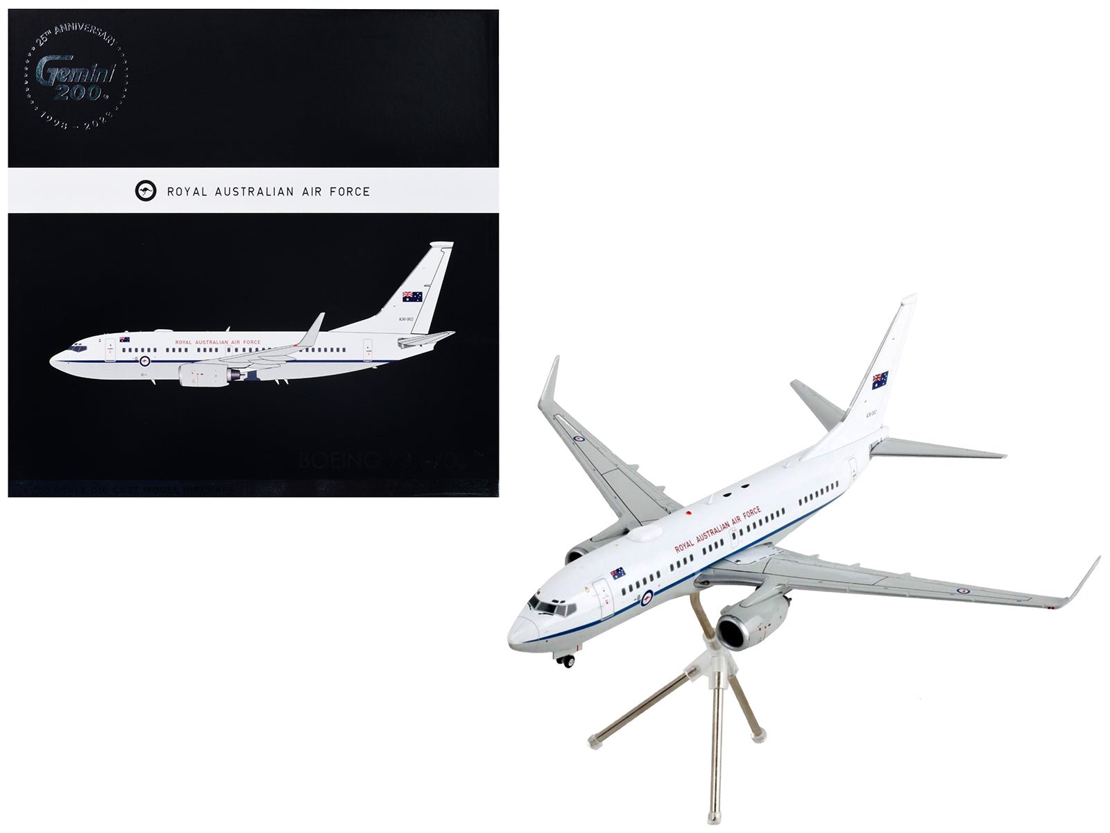 Boeing 737 - 700 Transport Aircraft "Royal Australian Air Force - A36 - 002" White and Gray "Gemini 200" Series 1/200 Diecast Model Airplane by GeminiJets free shipping USA - Rapid Vehicles