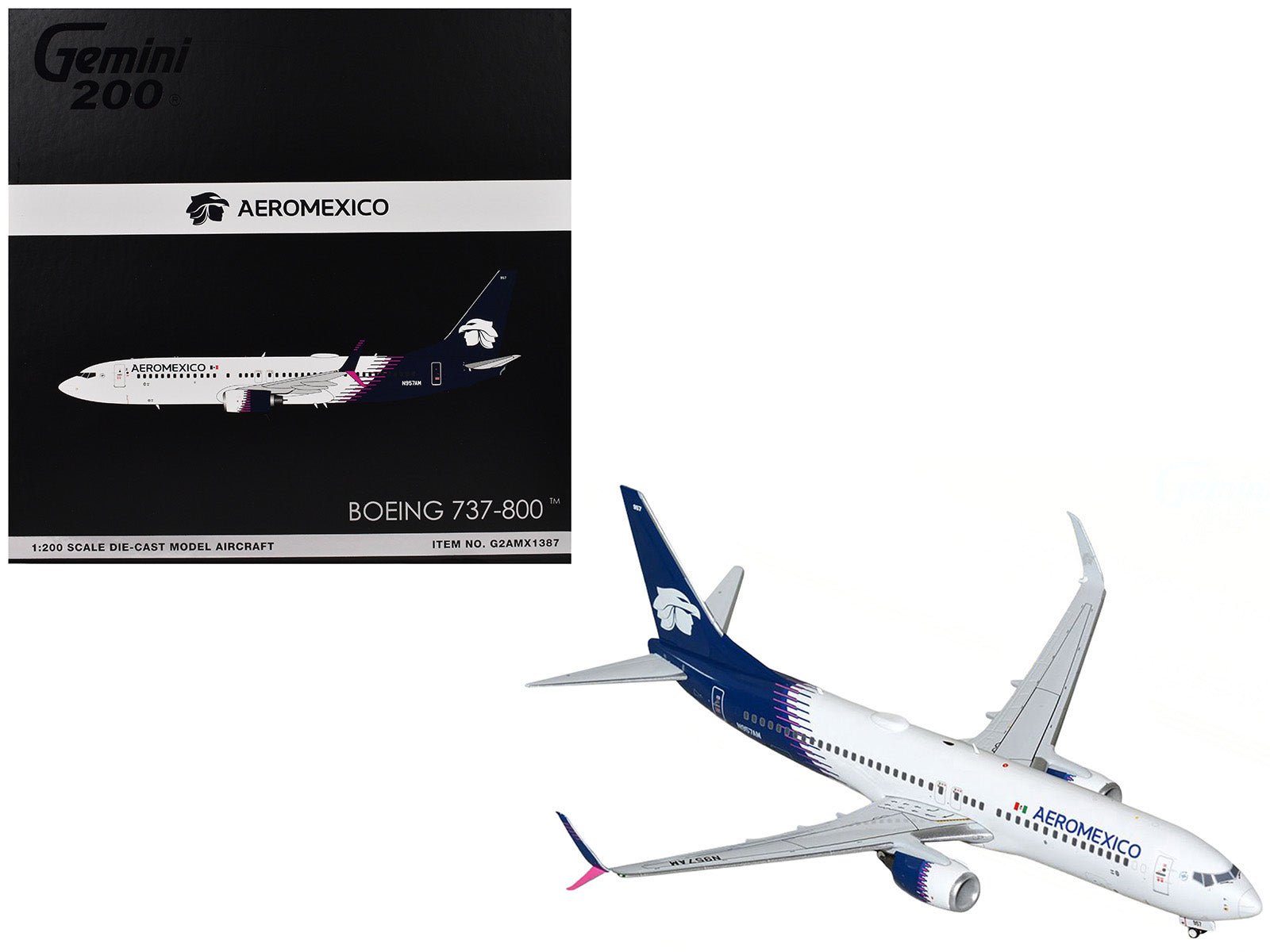 Boeing 737 - 800 Commercial Aircraft "AeroMexico" (N957AM) White with Dark Blue Tail "Gemini 200" Series 1/200 Diecast Model Airplane by GeminiJets free shipping USA - Rapid Vehicles