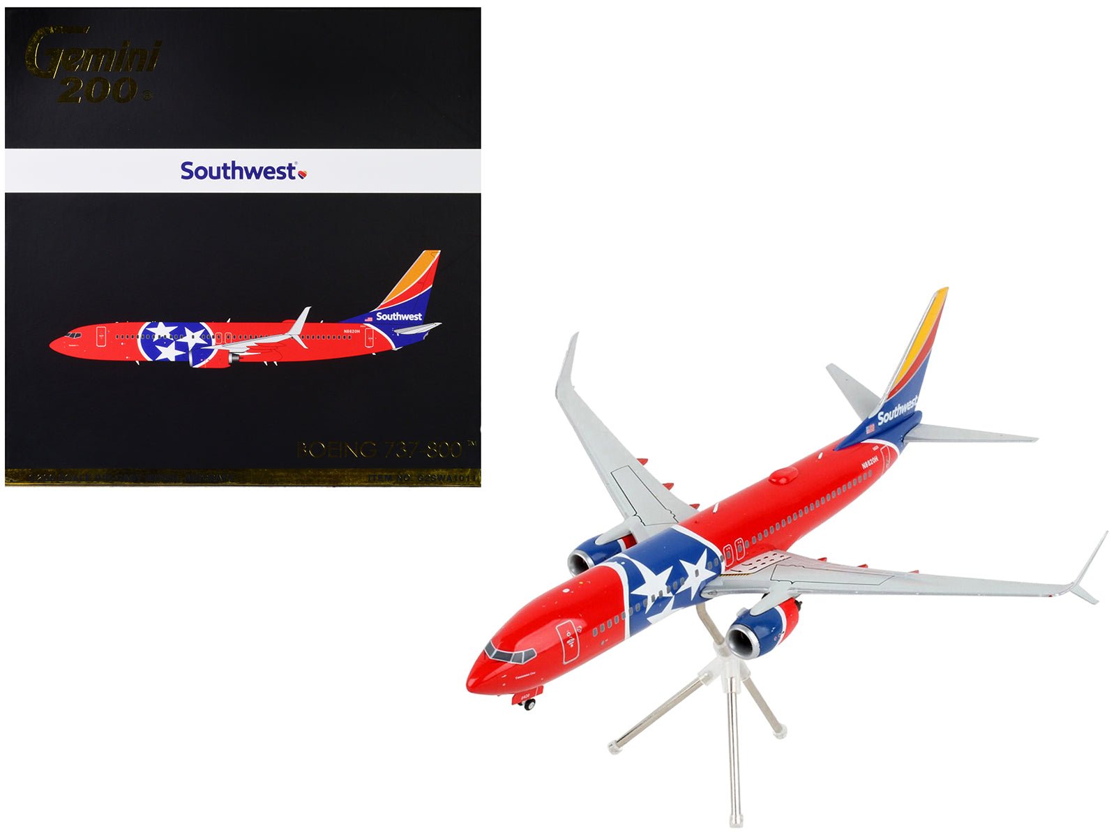 Boeing 737 - 800 Commercial Aircraft "Southwest Airlines - Tennessee One" Tennessee Flag Livery "Gemini 200" Series 1/200 Diecast Model Airplane by GeminiJets free shipping USA - Rapid Vehicles