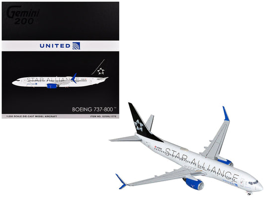 Boeing 737 - 800 Commercial Aircraft "United Airlines Star Alliance" (N76516) White with Black Tail "Gemini 200" Series 1/200 Diecast Model Airplane by GeminiJets free shipping USA - Rapid Vehicles
