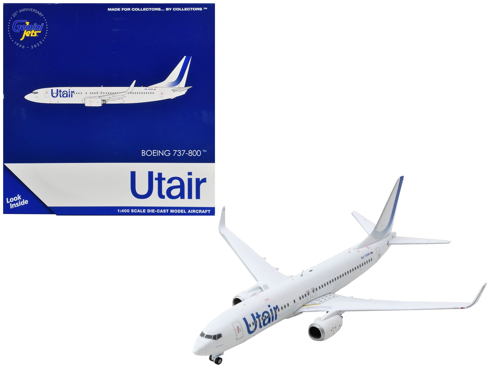 Boeing 737 - 800 Commercial Aircraft "Utair" White with Blue Tail Stripes 1/400 Diecast Model Airplane by GeminiJets free shipping USA - Rapid Vehicles