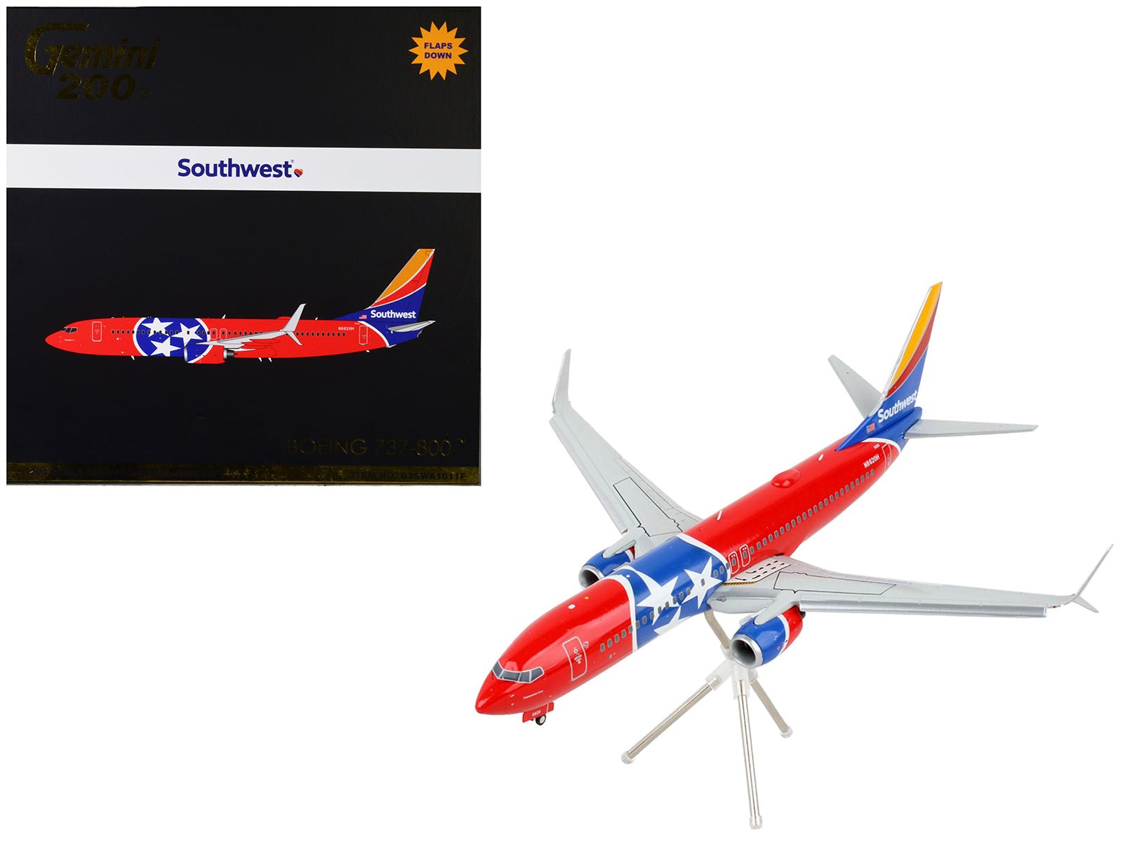 Boeing 737 - 800 Commercial Aircraft with Flaps Down "Southwest Airlines - Tennessee One" Tennessee Flag Livery "Gemini 200" Series 1/200 Diecast Model Airplane by GeminiJets free shipping USA - Rapid Vehicles