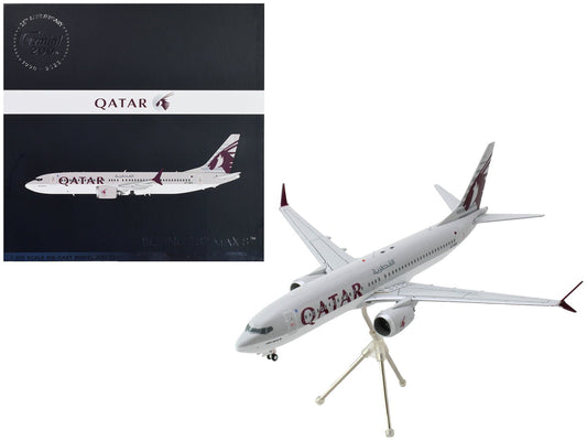 Boeing 737 MAX 8 Commercial Aircraft "Qatar Airways" Gray and White with Tail Graphics "Gemini 200" Series 1/200 Diecast Model Airplane by GeminiJets free shipping USA - Rapid Vehicles