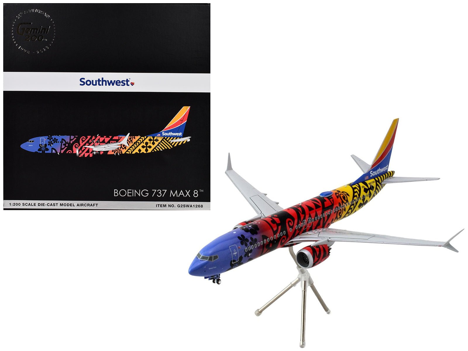 Boeing 737 MAX 8 Commercial Aircraft "Southwest Airlines - Imua One" (N8710M) Hawaiian Graphics "Gemini 200" Series 1/200 Diecast Model Airplane by GeminiJets free shipping USA - Rapid Vehicles