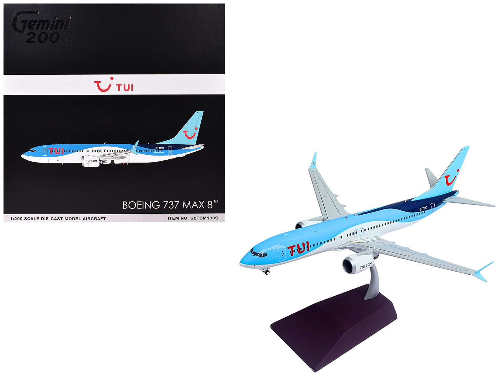 Boeing 737 MAX 8 Commercial Aircraft "TUI Airways" (G-TUMY) Blue and White "Gemini 200" Series 1/200 Diecast Model Airplane by GeminiJets free shipping USA - Rapid Vehicles