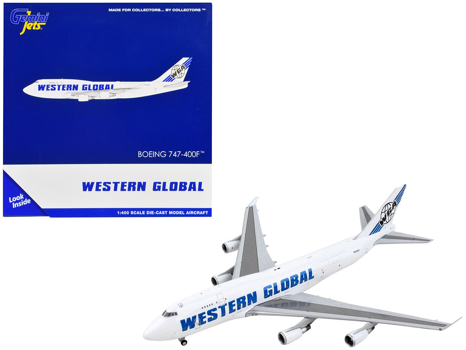 Boeing 747 - 400F Commercial Aircraft "Western Global" White with Blue Tail Stripes 1/400 Diecast Model Airplane by GeminiJets free shipping USA - Rapid Vehicles