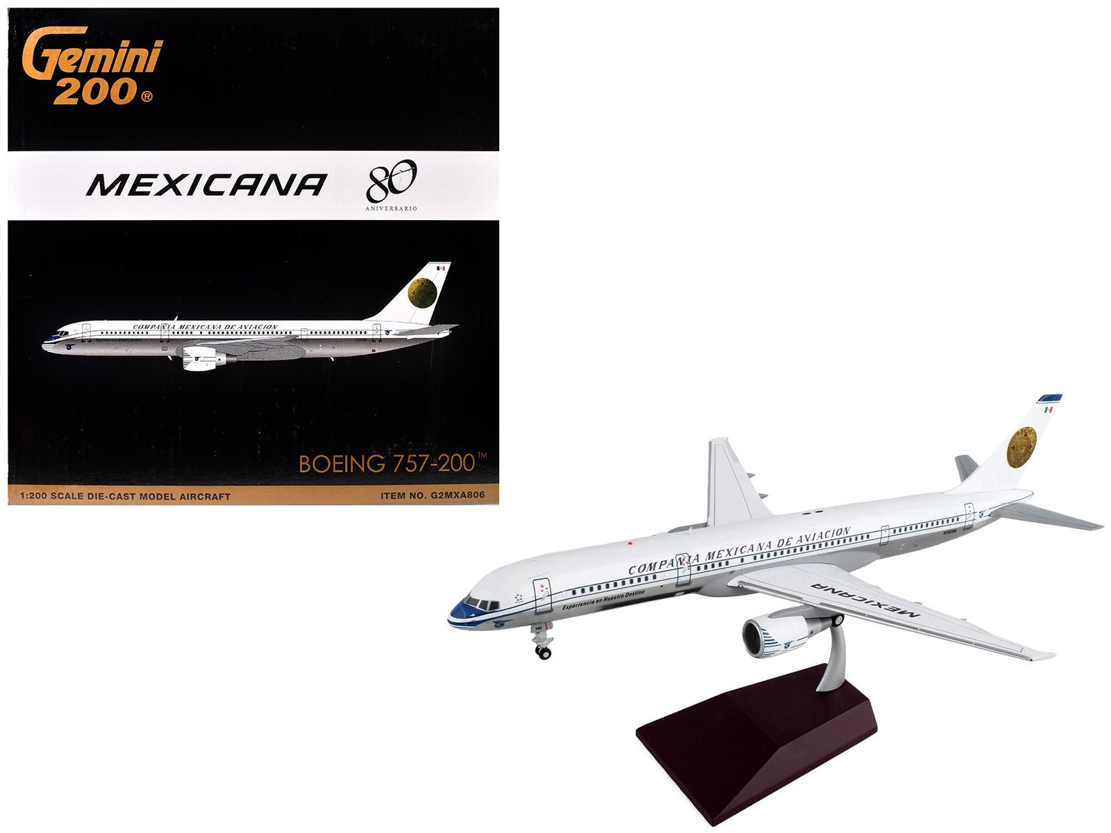 Boeing 757-200 Commercial Aircraft "Mexicana Retro Livery" (N380RM) White with Tail Graphics "Gemini 200" Series 1/200 Diecast Model Airplane by GeminiJets free shipping USA - Rapid Vehicles