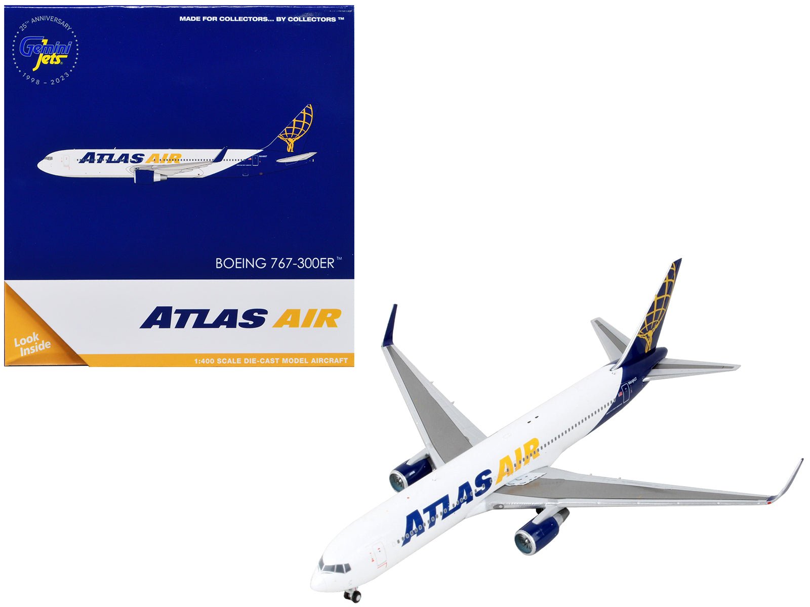 Boeing 767 - 300ER Commercial Aircraft "Atlas Air" White and Blue 1/400 Diecast Model Airplane by GeminiJets free shipping USA - Rapid Vehicles