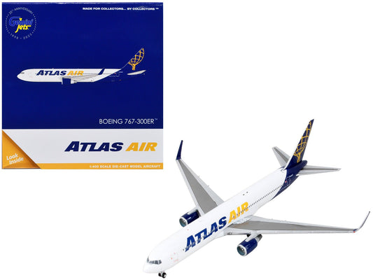 Boeing 767 - 300ER Commercial Aircraft "Atlas Air" White and Blue 1/400 Diecast Model Airplane by GeminiJets free shipping USA - Rapid Vehicles