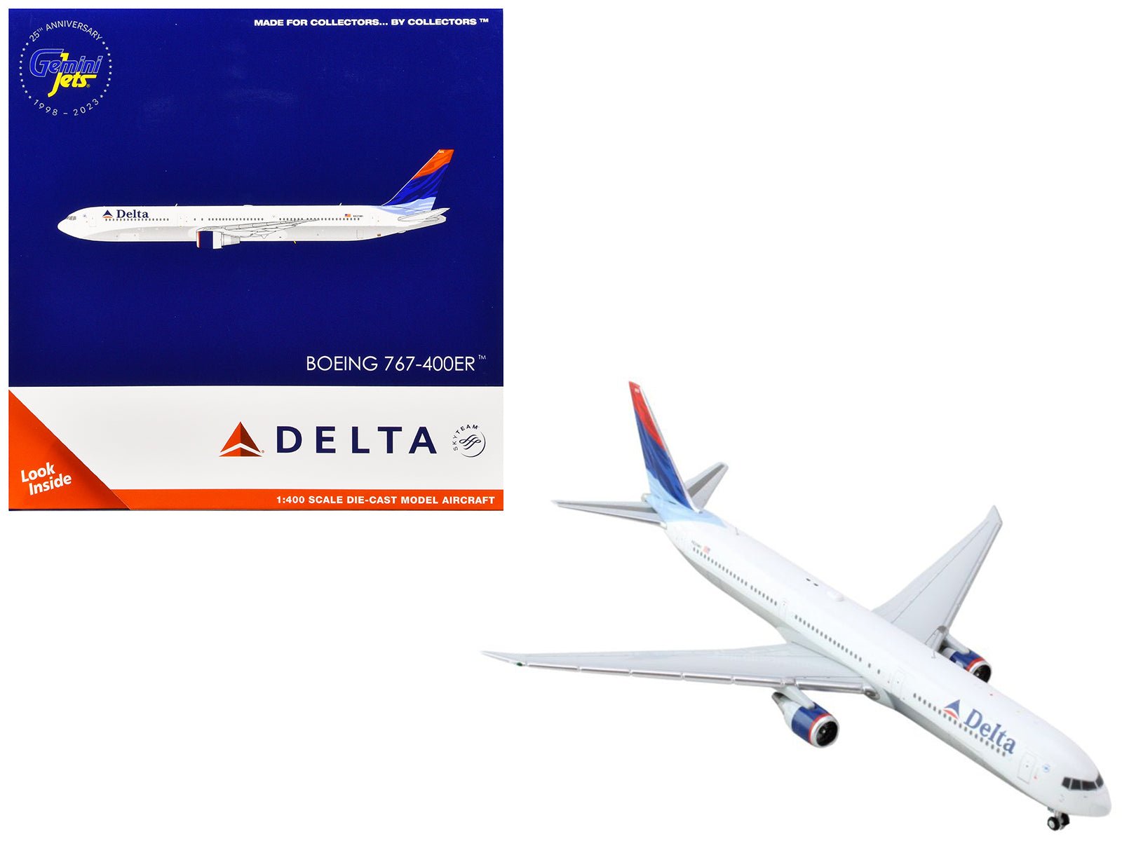 Boeing 767 - 400ER Commercial Aircraft "Delta Air Lines" (N829MH) White with Red and Blue Tail 1/400 Diecast Model Airplane by GeminiJets free shipping USA - Rapid Vehicles