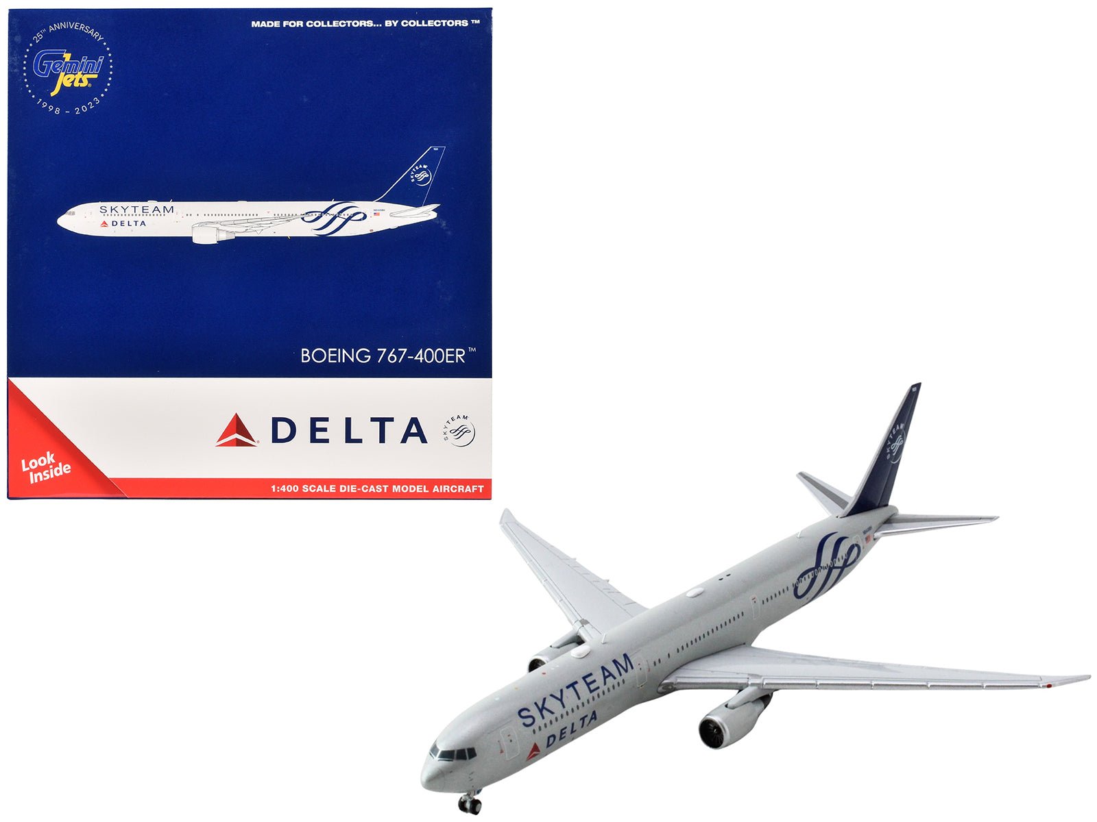 Boeing 767 - 400ER Commercial Aircraft "Delta Air Lines Skyteam" (N844MH) Gray Metallic with Blue Tail 1/400 Diecast Model Airplane by GeminiJets free shipping USA - Rapid Vehicles