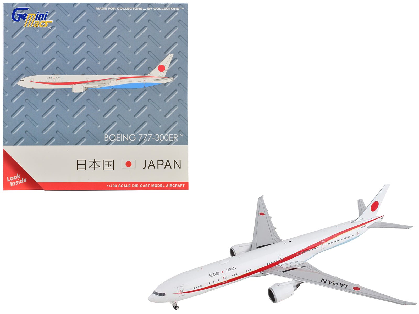 Boeing 777 - 300ER Commercial Aircraft "Japan Air Self - Defense Force" White with Red Stripes "Gemini Macs" Series 1/400 Diecast Model Airplane by GeminiJets free shipping USA - Rapid Vehicles