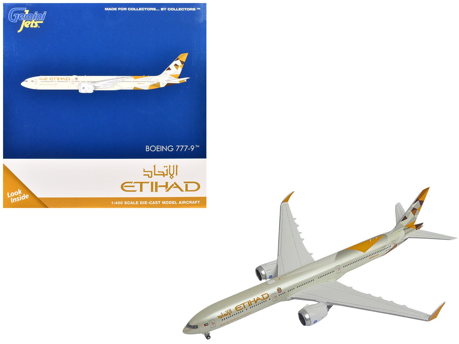 Boeing 777 - 9 Commercial Aircraft "Etihad Airways" (A6 - FAA) Beige with Tail Graphics 1/400 Diecast Model Airplane by GeminiJets free shipping USA - Rapid Vehicles