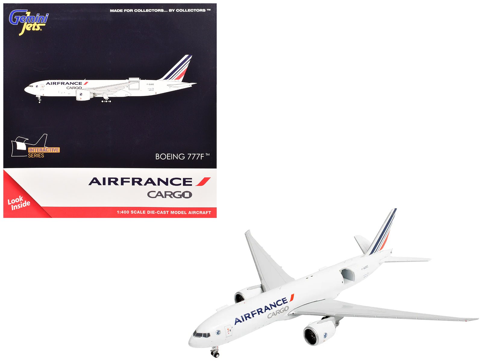 Boeing 777F Commercial Aircraft "Air France Cargo" (F - GUOC) White with Red and Blue Striped Tail "Interactive Series" 1/400 Diecast Model Airplane by GeminiJets free shipping USA - Rapid Vehicles