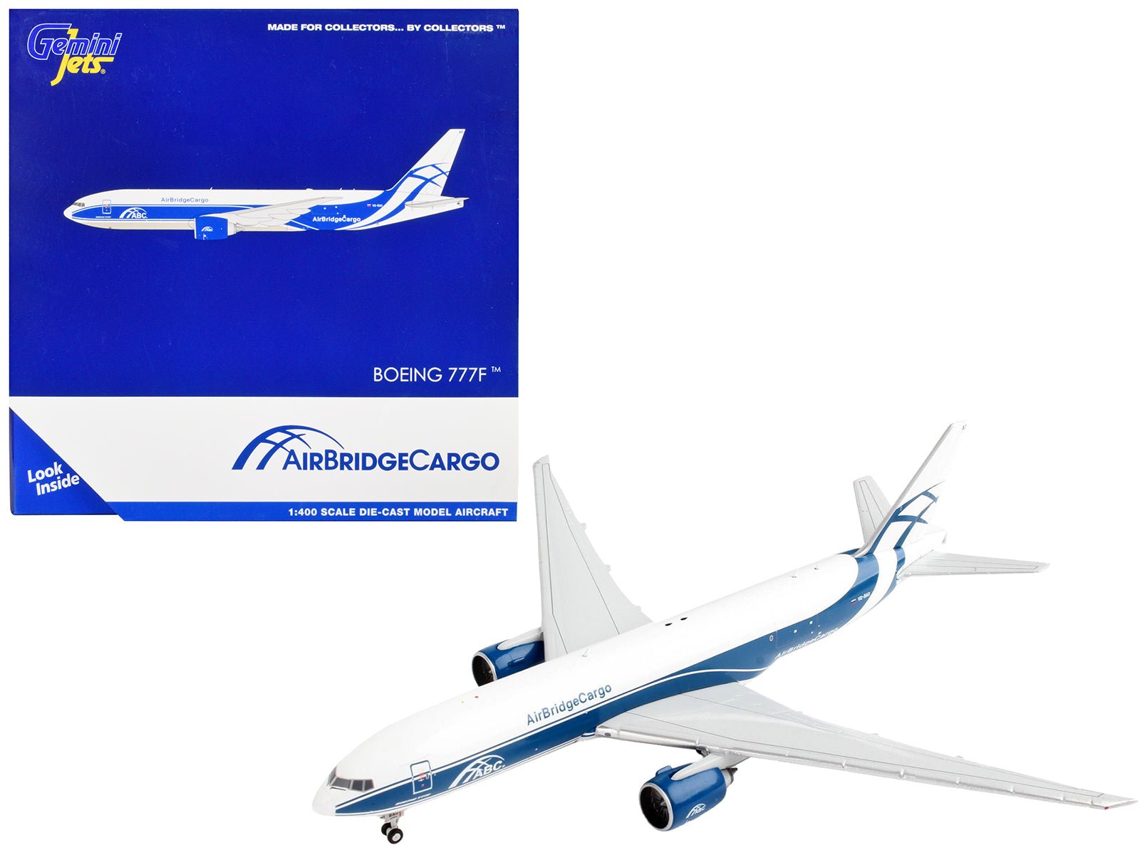 Boeing 777F Commercial Aircraft "AirBridgeCargo" White with Blue Stripes 1/400 Diecast Model Airplane by GeminiJets free shipping USA - Rapid Vehicles