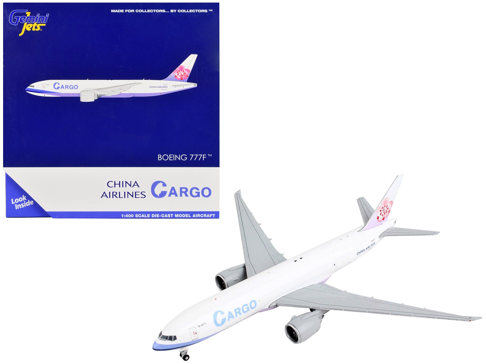 Boeing 777F Commercial Aircraft "China Airlines Cargo" White with Purple Stripes and Tail 1/400 Diecast Model Airplane by GeminiJets free shipping USA - Rapid Vehicles