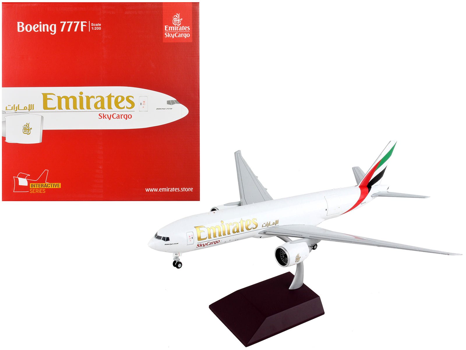 Boeing 777F Commercial Aircraft "Emirates Airlines - SkyCargo" White with Striped Tail "Gemini 200 - Interactive" Series 1/200 Diecast Model Airplane by GeminiJets free shipping USA - Rapid Vehicles