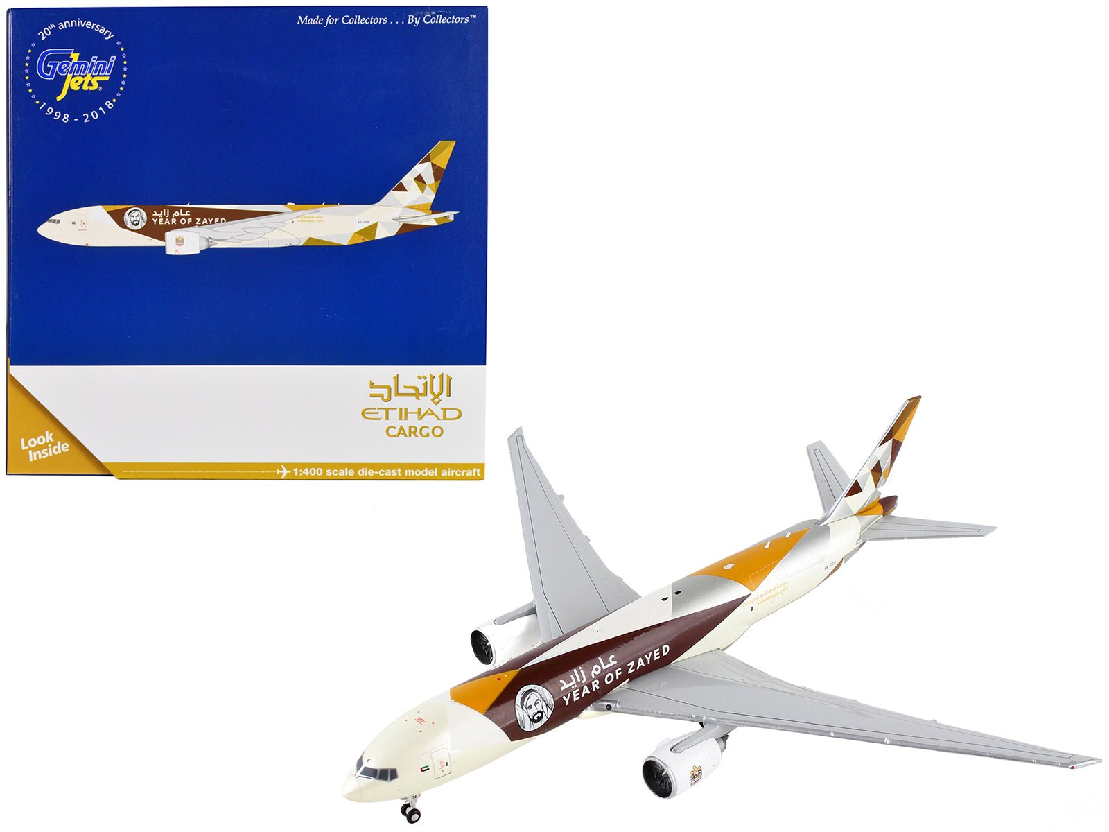 Boeing 777F Commercial Aircraft "Etihad Cargo - Year of Zayed" White with Graphics 1/400 Diecast Model Airplane by GeminiJets free shipping USA - Rapid Vehicles
