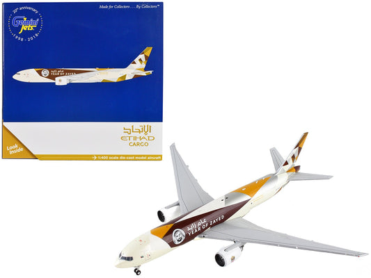 Boeing 777F Commercial Aircraft "Etihad Cargo - Year of Zayed" White with Graphics 1/400 Diecast Model Airplane by GeminiJets free shipping USA - Rapid Vehicles
