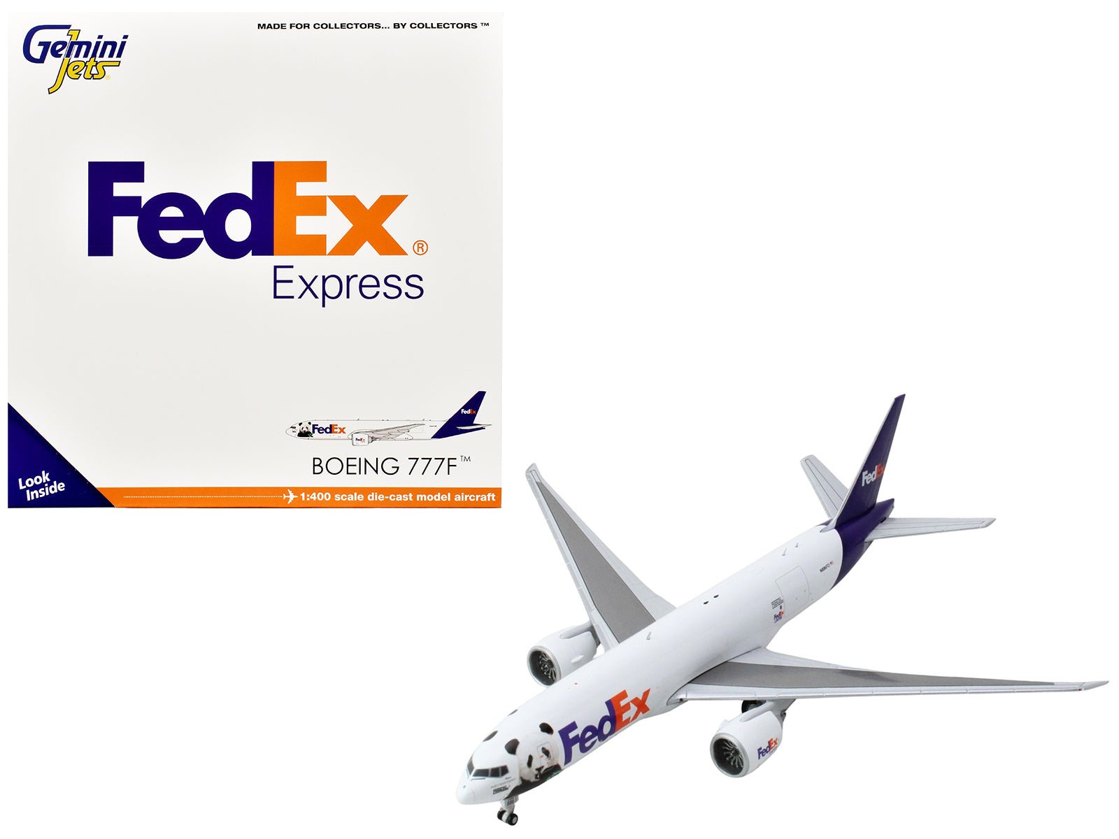 Boeing 777F Commercial Aircraft "Federal Express (FedEx) - Panda Express" (N886FD) White with Purple Tail 1/400 Diecast Model Airplane by GeminiJets free shipping USA - Rapid Vehicles